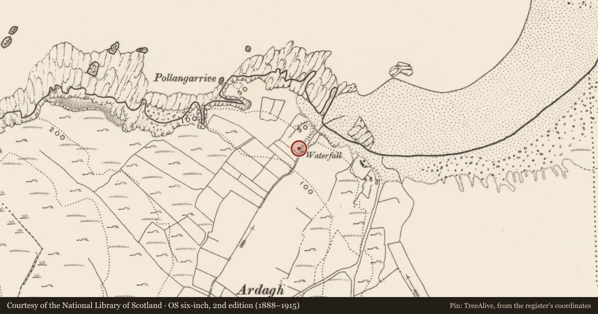Ordnance Survey six-inch map, 2nd edition (1888–1915) covering the location of Ritual site - holy well, Ardagh, County Donegal, with a pin at the register's coordinates