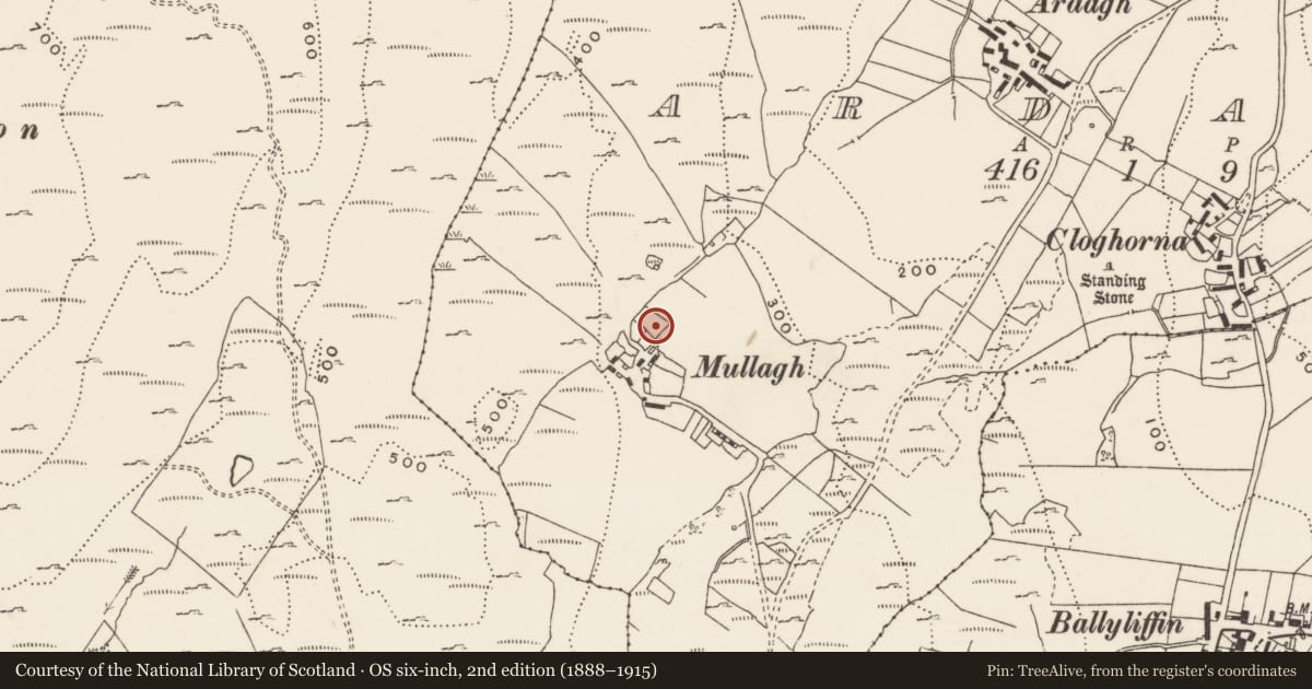 Ordnance Survey six-inch map, 2nd edition (1888–1915) covering the location of Souterrain, Ardagh, County Donegal, with a pin at the register's coordinates