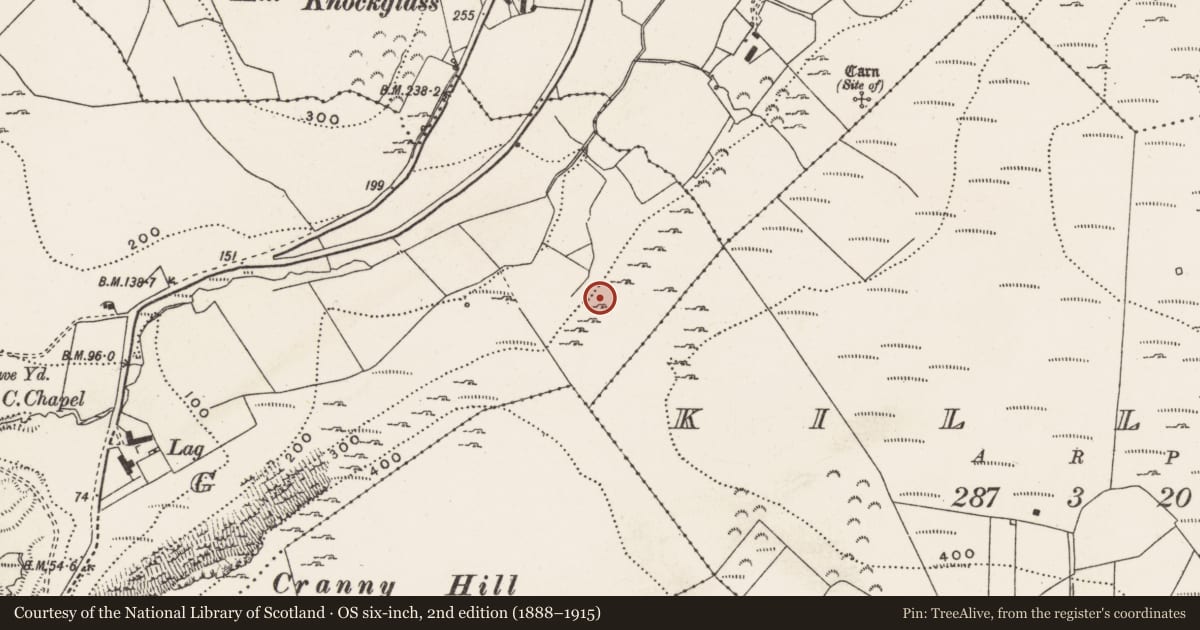 Ordnance Survey six-inch map, 2nd edition (1888–1915) covering the location of Mound, Lag, County Donegal, with a pin at the register's coordinates