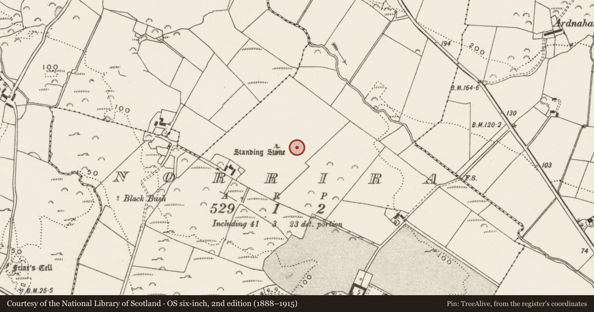 Ordnance Survey six-inch map, 2nd edition (1888–1915) covering the location of Rock art, Norrira, County Donegal, with a pin at the register's coordinates