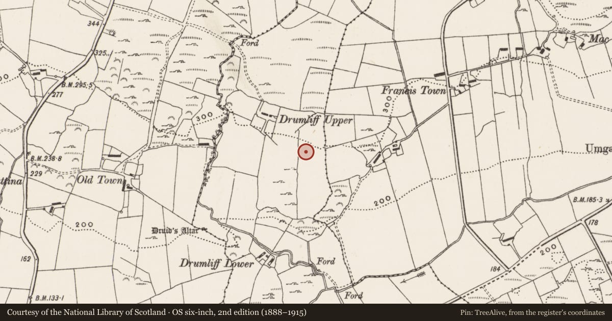 Ordnance Survey six-inch map, 2nd edition (1888–1915) covering the location of Standing stone, Drumcarbit, County Donegal, with a pin at the register's coordinates