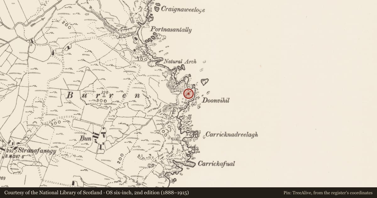 Ordnance Survey six-inch map, 2nd edition (1888–1915) covering the location of Promontory fort - coastal, Glengad, County Donegal, with a pin at the register's coordinates