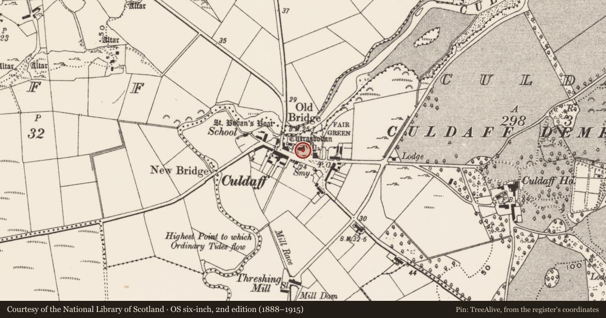 Ordnance Survey six-inch map, 2nd edition (1888–1915) covering the location of Church, Culdaff, County Donegal, with a pin at the register's coordinates