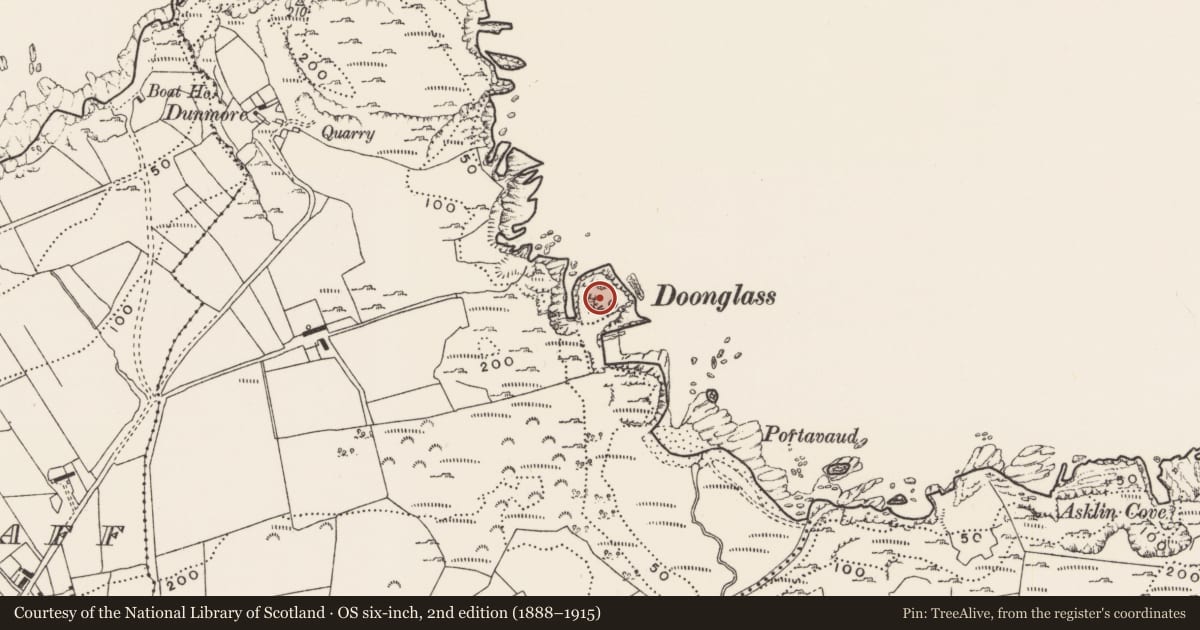 Ordnance Survey six-inch map, 2nd edition (1888–1915) covering the location of Promontory fort - coastal, Redford Glebe, County Donegal, with a pin at the register's coordinates