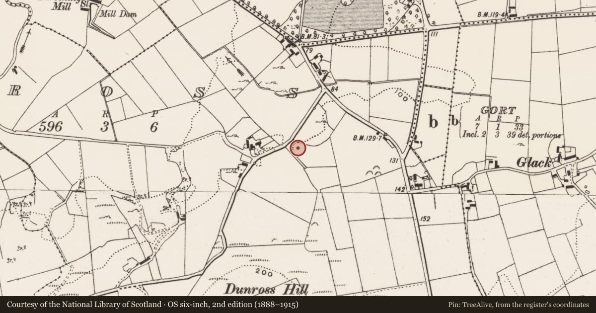 Ordnance Survey six-inch map, 2nd edition (1888–1915) covering the location of Enclosure, Dunross, County Donegal, with a pin at the register's coordinates