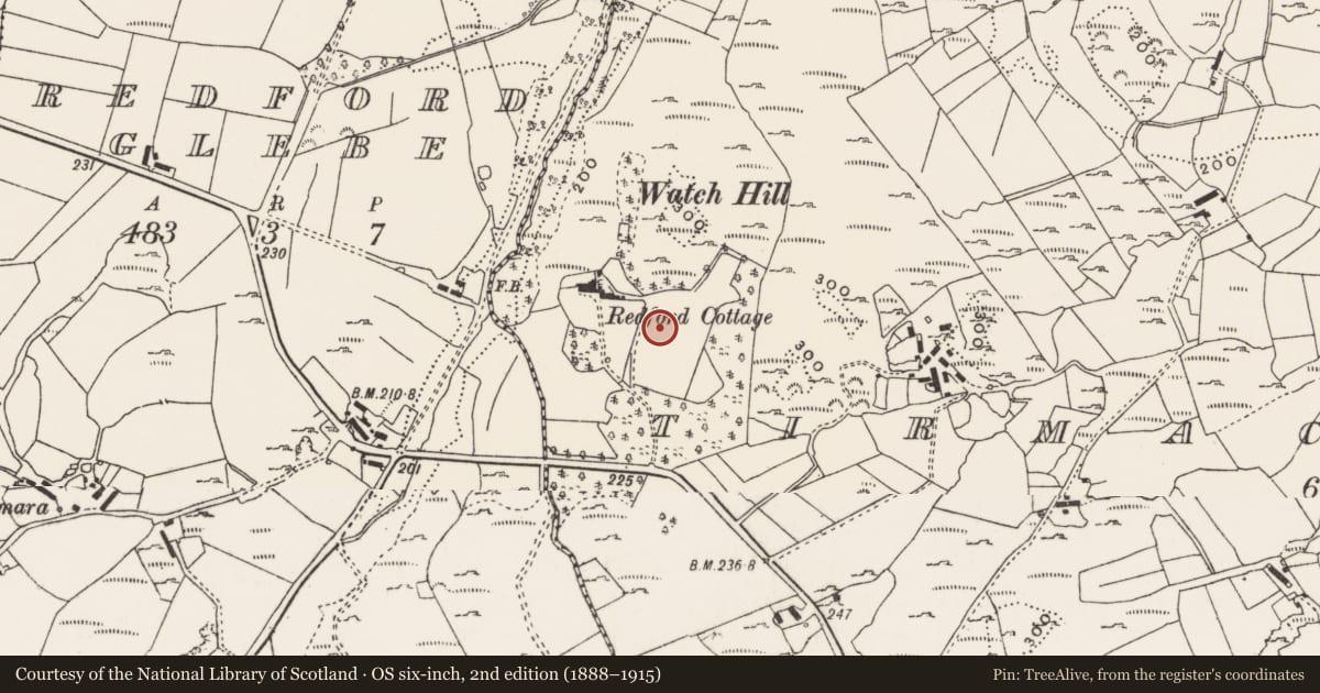 Ordnance Survey six-inch map, 2nd edition (1888–1915) covering the location of Standing stone, Tirmacroragh, County Donegal, with a pin at the register's coordinates