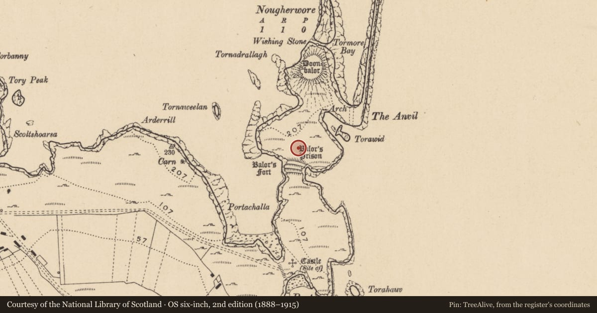 Ordnance Survey six-inch map, 2nd edition (1888–1915) covering the location of Promontory fort - coastal, Toraigh, County Donegal, with a pin at the register's coordinates