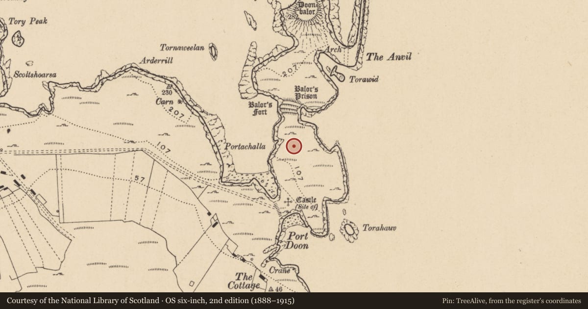 Ordnance Survey six-inch map, 2nd edition (1888–1915) covering the location of Enclosure, Toraigh, County Donegal, with a pin at the register's coordinates