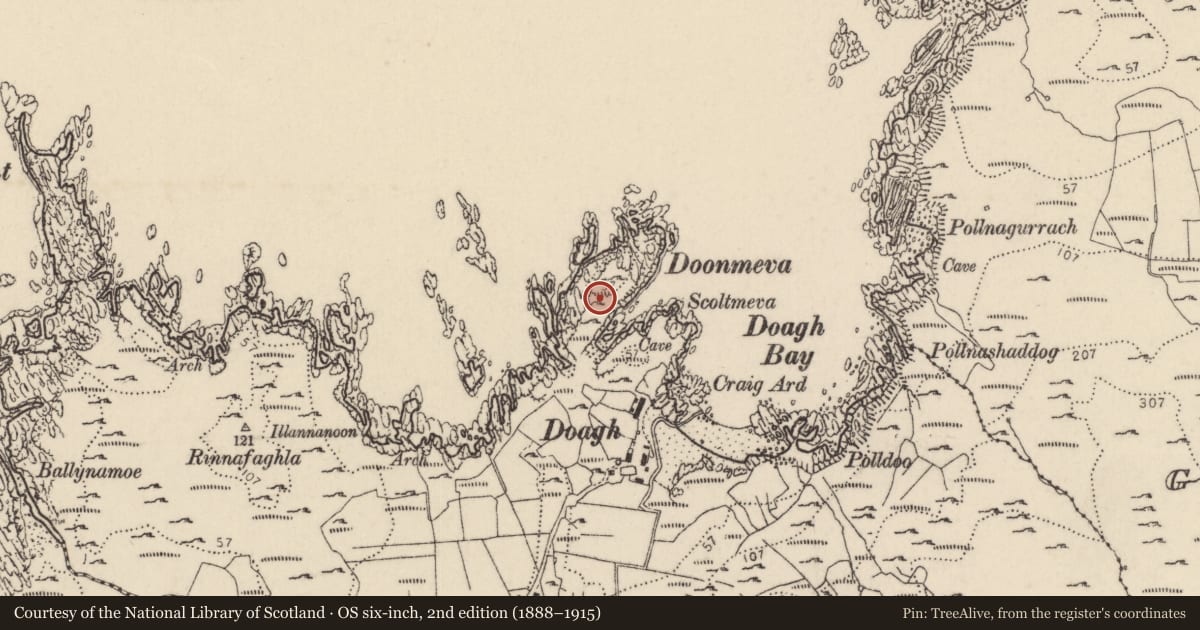 Ordnance Survey six-inch map, 2nd edition (1888–1915) covering the location of Promontory fort - coastal, Dumhaigh, County Donegal, with a pin at the register's coordinates