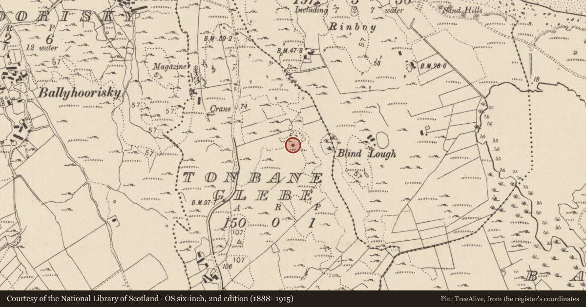 Ordnance Survey six-inch map, 2nd edition (1888–1915) covering the location of Megalithic tomb - unclassified, An Tonn Bhán, County Donegal, with a pin at the register's coordinates