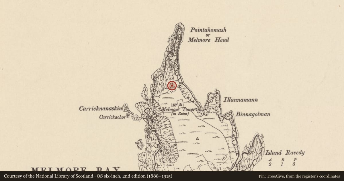 Ordnance Survey six-inch map, 2nd edition (1888–1915) covering the location of Promontory fort - coastal, An Meall Mór, County Donegal, with a pin at the register's coordinates