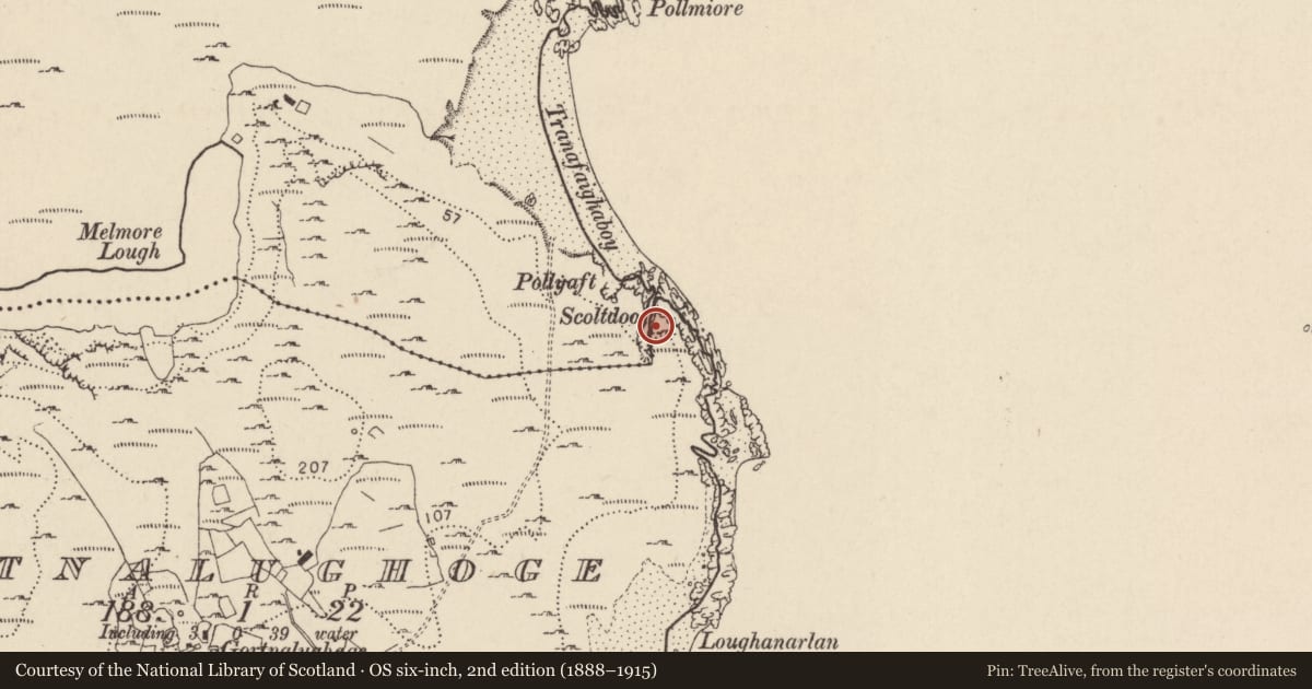 Ordnance Survey six-inch map, 2nd edition (1888–1915) covering the location of Promontory fort - coastal, Gort Na Luchóg, County Donegal, with a pin at the register's coordinates