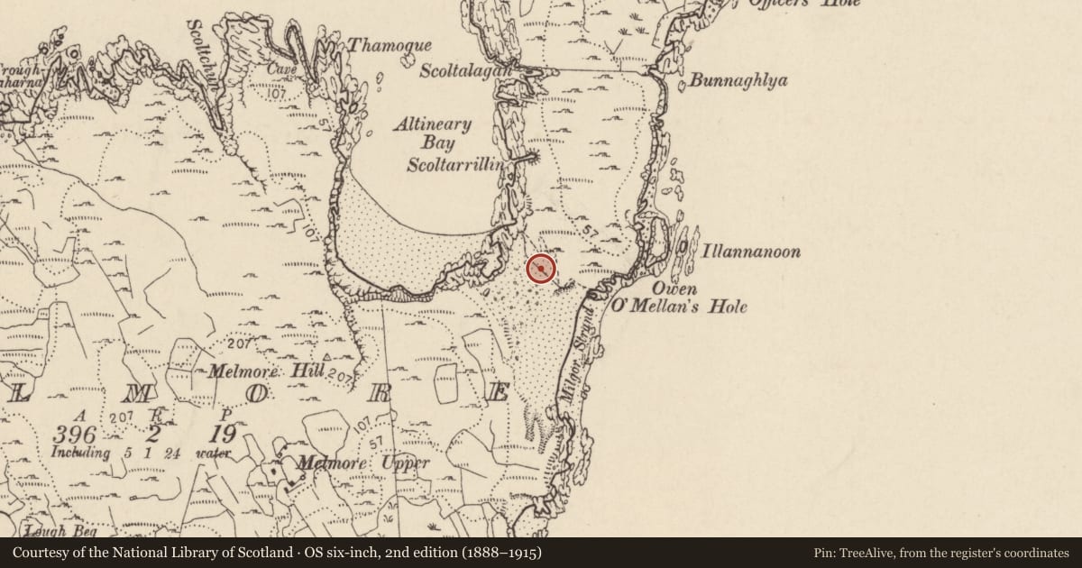 Ordnance Survey six-inch map, 2nd edition (1888–1915) covering the location of Promontory fort - coastal, An Meall Mór, County Donegal, with a pin at the register's coordinates