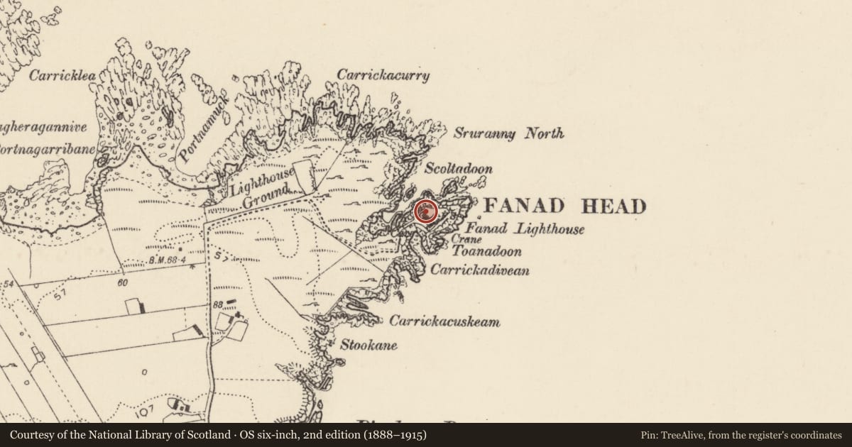Ordnance Survey six-inch map, 2nd edition (1888–1915) covering the location of Promontory fort - coastal, Earra Thíre Na Binne, County Donegal, with a pin at the register's coordinates