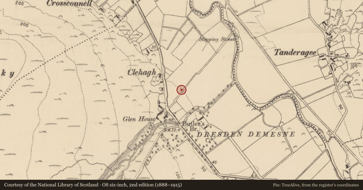 Ordnance Survey six-inch map, 2nd edition (1888–1915) covering the location of Souterrain, Straid, County Donegal, with a pin at the register's coordinates