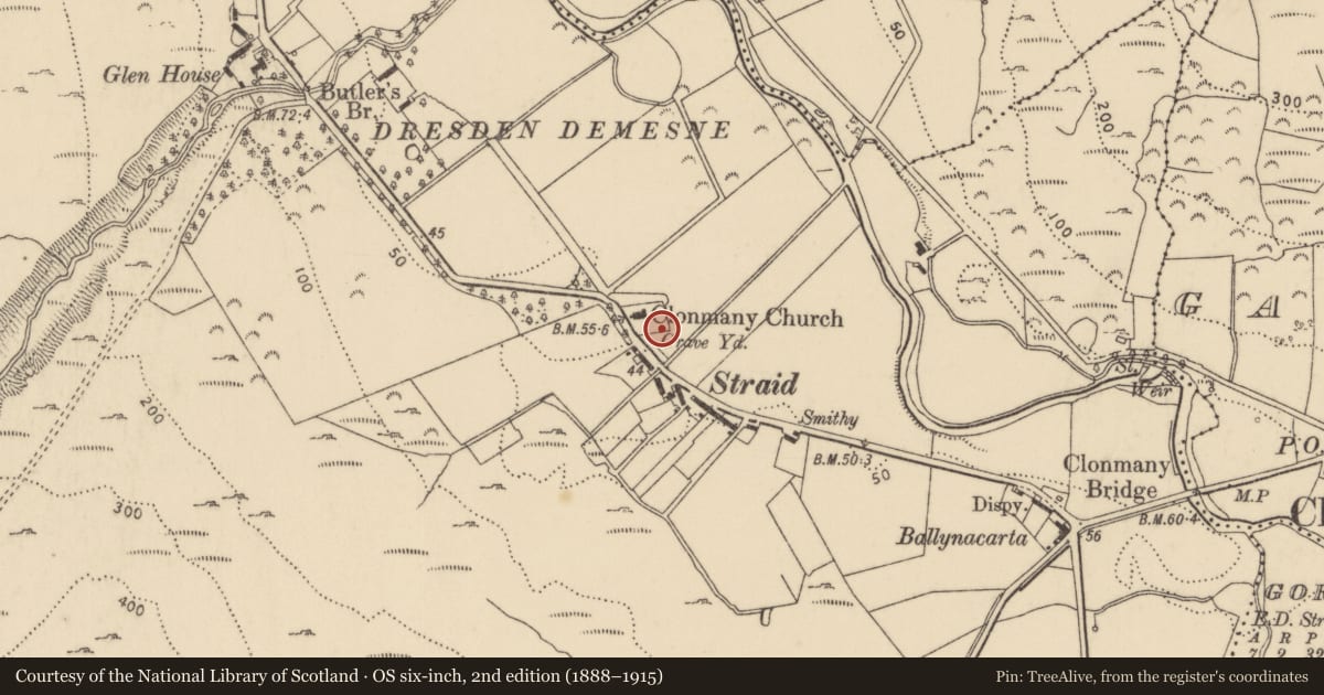 Ordnance Survey six-inch map, 2nd edition (1888–1915) covering the location of Ritual site - holy/saint's stone, Straid, County Donegal, with a pin at the register's coordinates