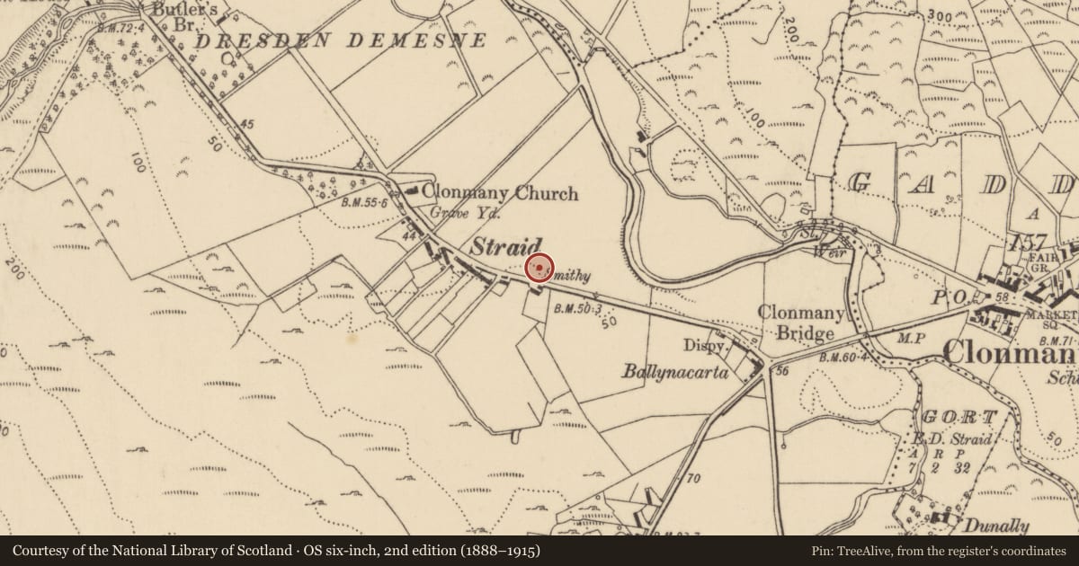 Ordnance Survey six-inch map, 2nd edition (1888–1915) covering the location of Cairn - unclassified, Straid, County Donegal, with a pin at the register's coordinates
