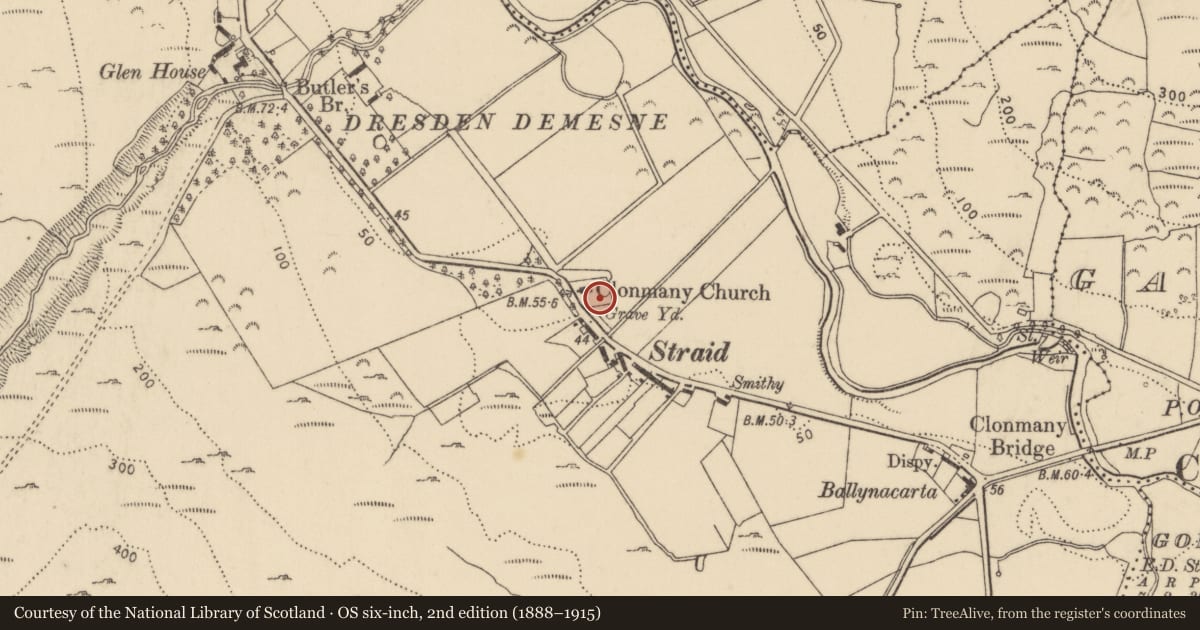 Ordnance Survey six-inch map, 2nd edition (1888–1915) covering the location of Castle - unclassified, Straid, County Donegal, with a pin at the register's coordinates