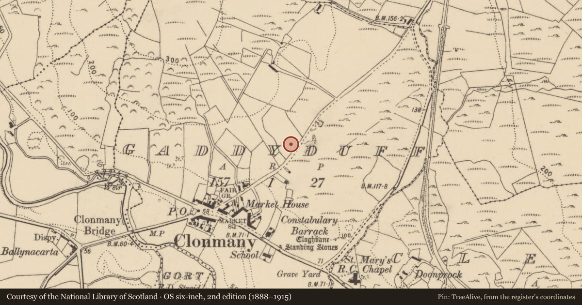 Ordnance Survey six-inch map, 2nd edition (1888–1915) covering the location of Ringfort - unclassified, Gaddyduff, County Donegal, with a pin at the register's coordinates