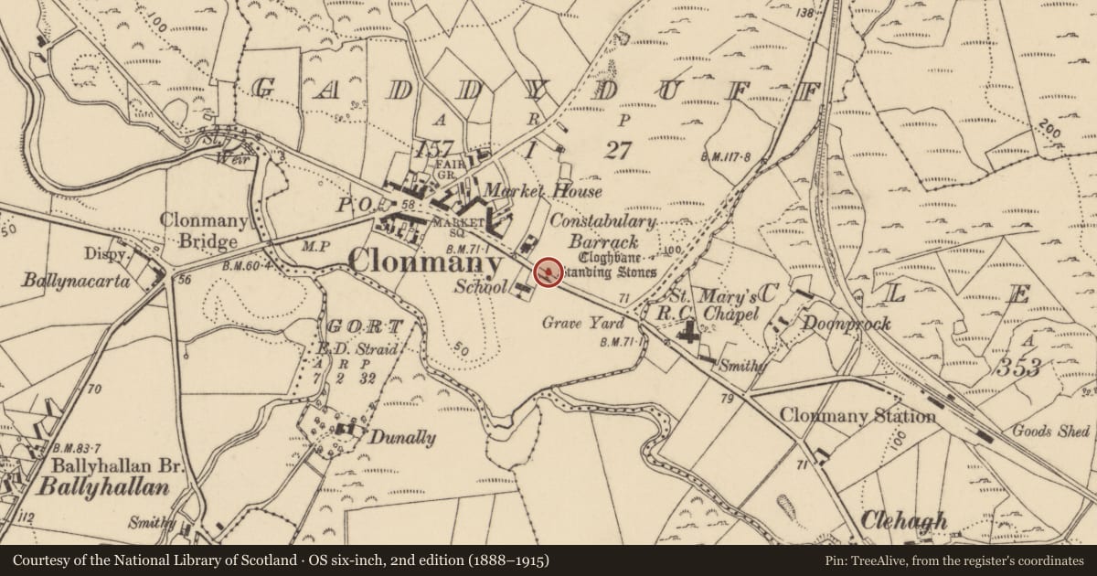 Ordnance Survey six-inch map, 2nd edition (1888–1915) covering the location of Standing stone, Gaddyduff, County Donegal, with a pin at the register's coordinates