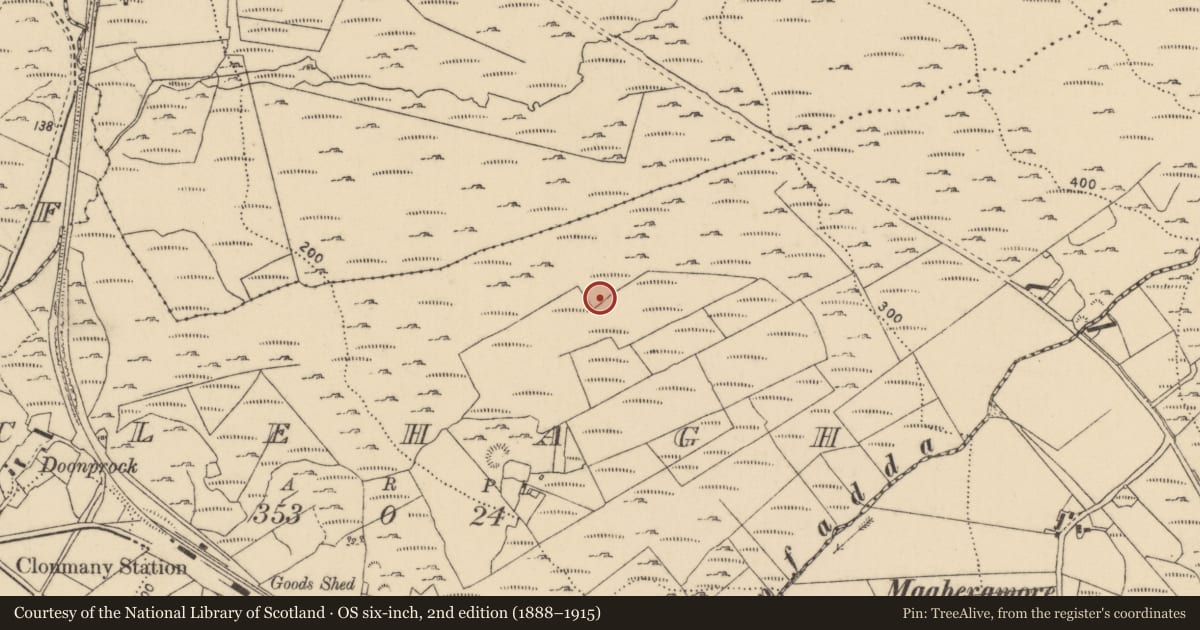Ordnance Survey six-inch map, 2nd edition (1888–1915) covering the location of Rock art, Clehagh, County Donegal, with a pin at the register's coordinates