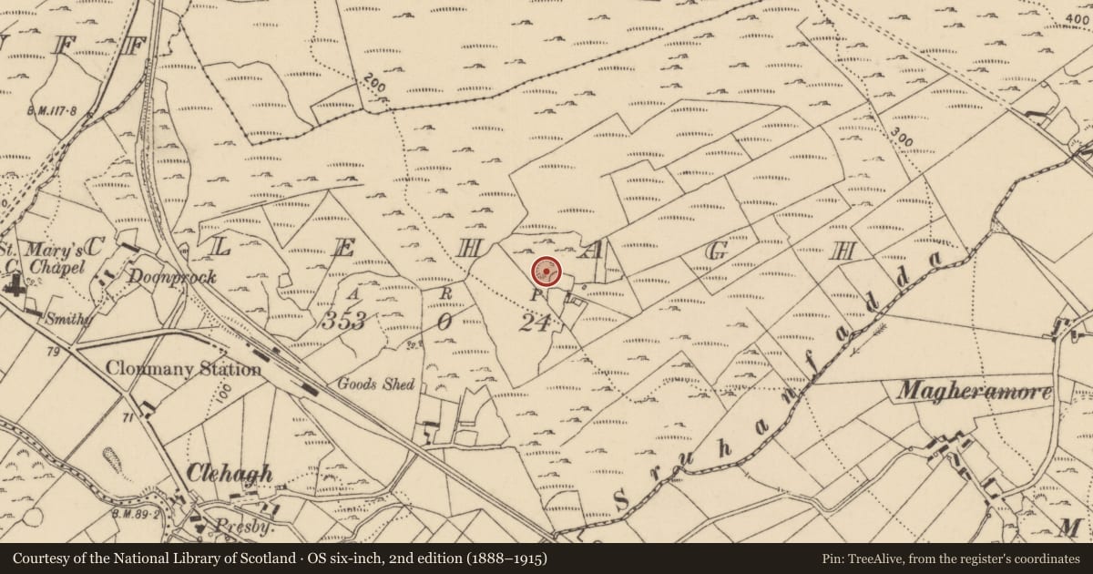 Ordnance Survey six-inch map, 2nd edition (1888–1915) covering the location of Ringfort - cashel, Clehagh, County Donegal, with a pin at the register's coordinates