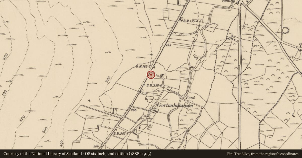 Ordnance Survey six-inch map, 2nd edition (1888–1915) covering the location of Rock art, Straid, County Donegal, with a pin at the register's coordinates