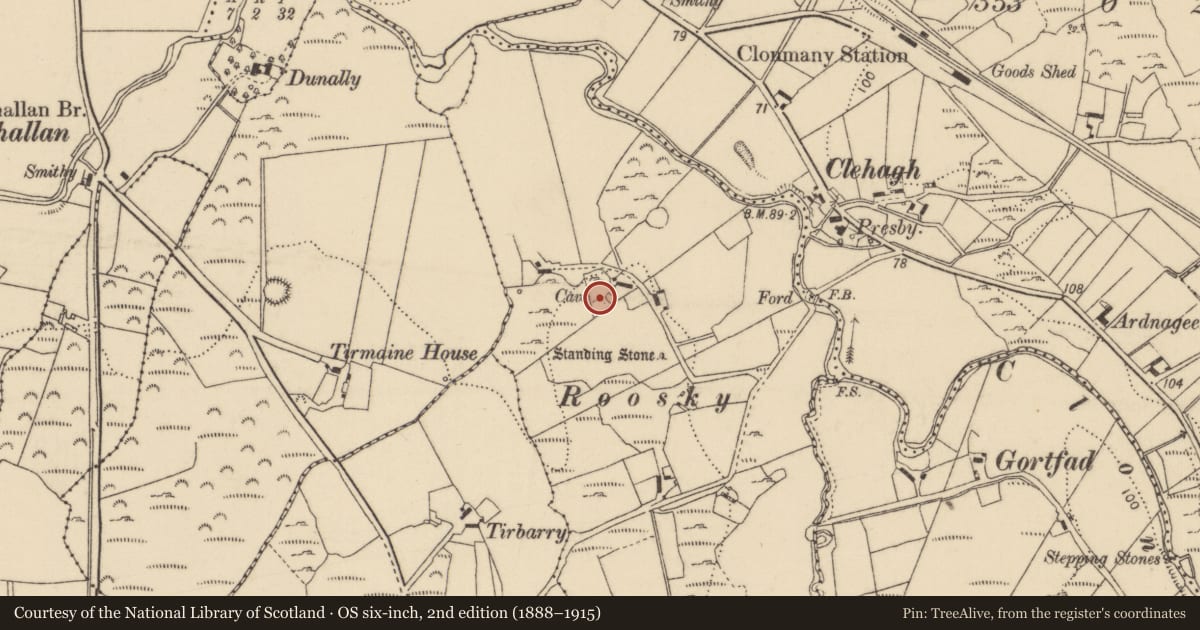 Ordnance Survey six-inch map, 2nd edition (1888–1915) covering the location of Souterrain, Roosky, County Donegal, with a pin at the register's coordinates