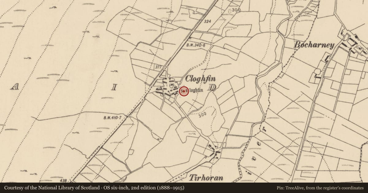 Ordnance Survey six-inch map, 2nd edition (1888–1915) covering the location of Standing stone, Straid, County Donegal, with a pin at the register's coordinates