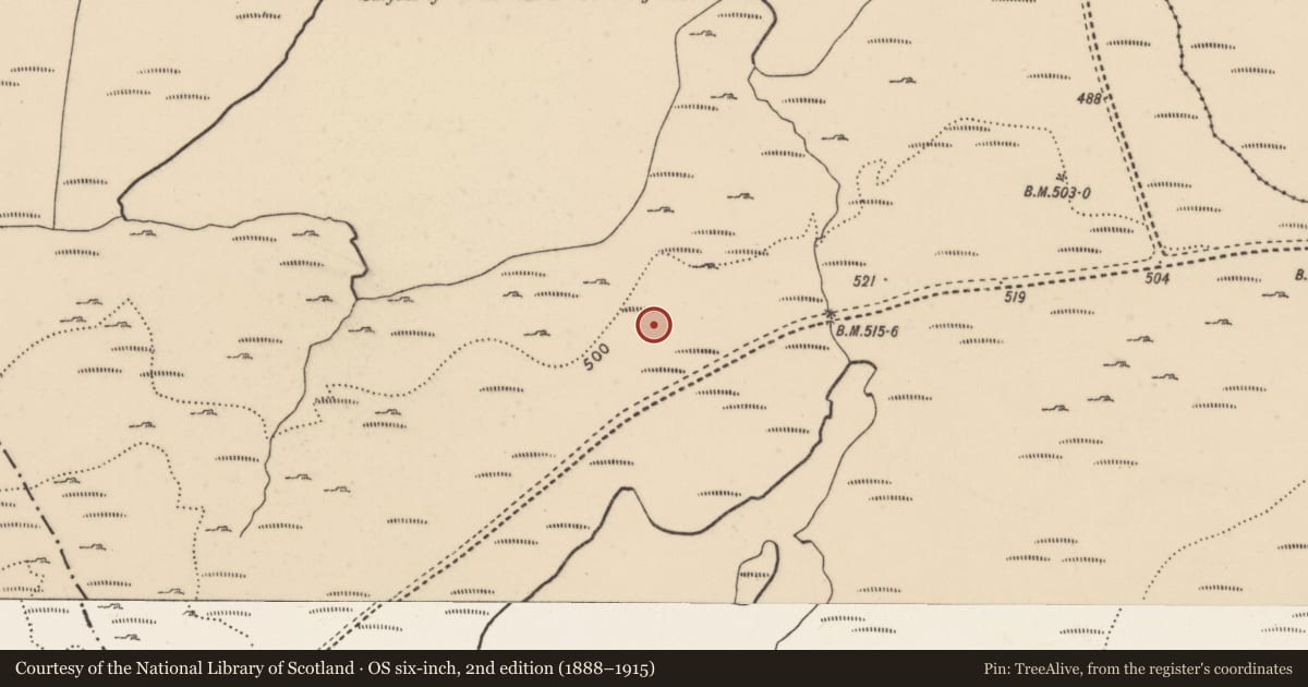 Ordnance Survey six-inch map, 2nd edition (1888–1915) covering the location of Rock art, Meendoran, County Donegal, with a pin at the register's coordinates