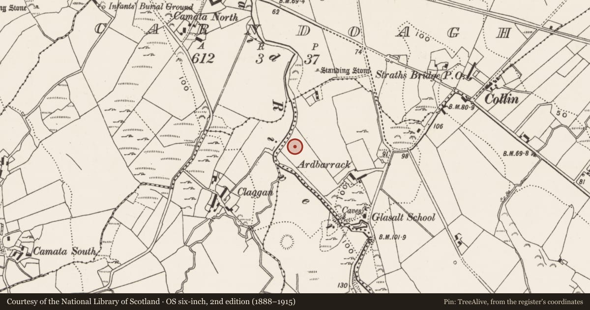 Ordnance Survey six-inch map, 2nd edition (1888–1915) covering the location of Cairn - unclassified, Glenmakee, County Donegal, with a pin at the register's coordinates