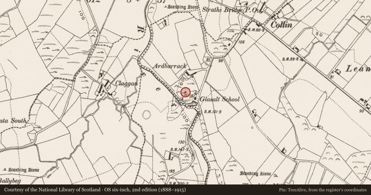 Ordnance Survey six-inch map, 2nd edition (1888–1915) covering the location of Souterrain, Glenmakee, County Donegal, with a pin at the register's coordinates
