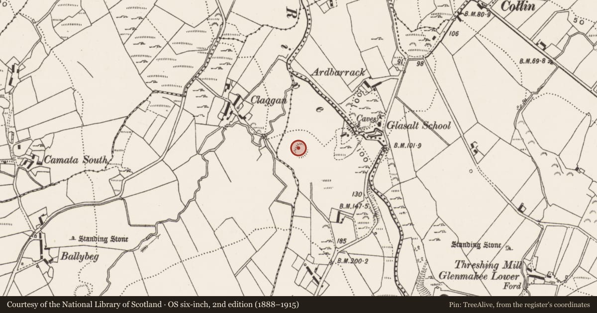 Ordnance Survey six-inch map, 2nd edition (1888–1915) covering the location of Ringfort - rath, Glasalt Or Treanfasy, County Donegal, with a pin at the register's coordinates