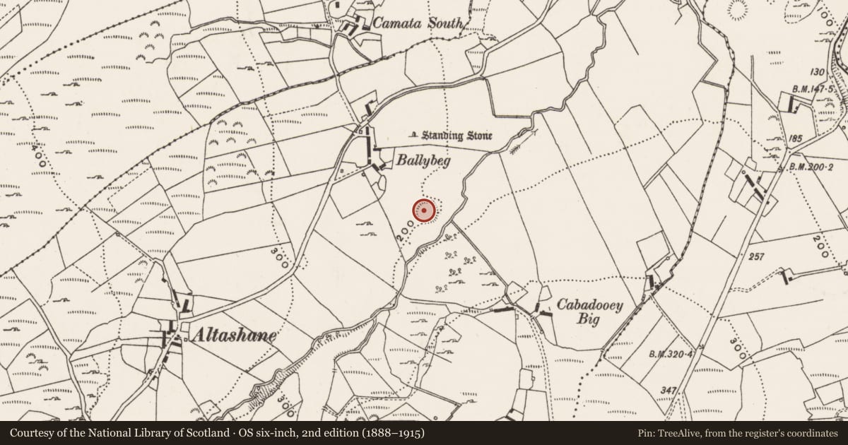 Ordnance Survey six-inch map, 2nd edition (1888–1915) covering the location of Ringfort - unclassified, Altashane Or Cabadooey, County Donegal, with a pin at the register's coordinates