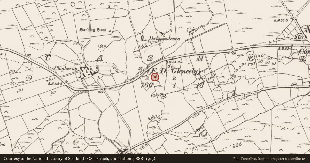 Ordnance Survey six-inch map, 2nd edition (1888–1915) covering the location of Field boundary, Cashel, County Donegal, with a pin at the register's coordinates