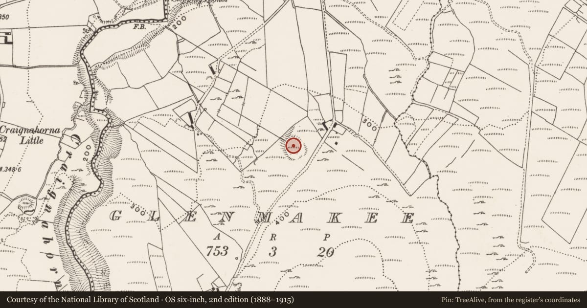 Ordnance Survey six-inch map, 2nd edition (1888–1915) covering the location of Enclosure, Glenmakee, County Donegal, with a pin at the register's coordinates