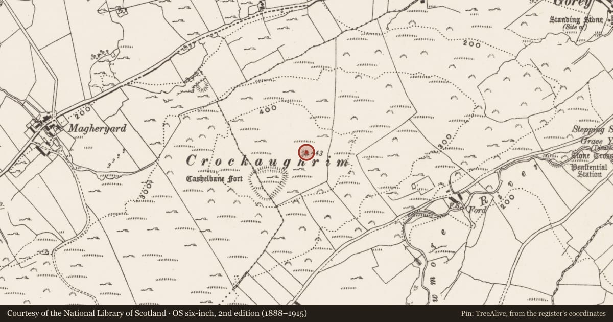 Ordnance Survey six-inch map, 2nd edition (1888–1915) covering the location of Mound, Carrowmore, County Donegal, with a pin at the register's coordinates