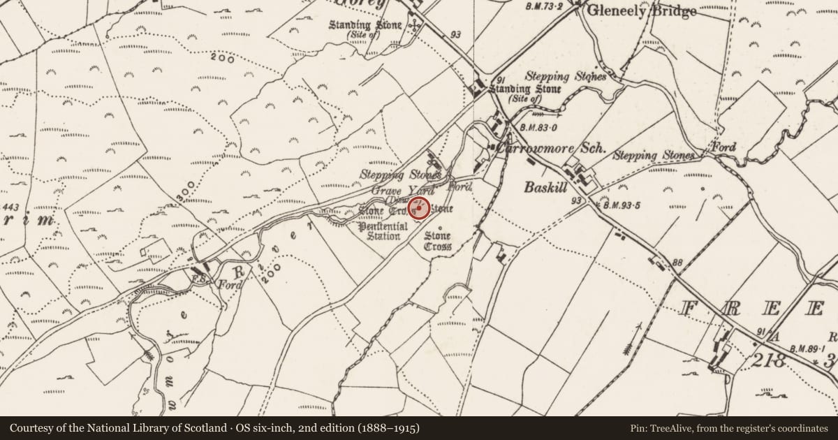 Ordnance Survey six-inch map, 2nd edition (1888–1915) covering the location of Graveyard, Carrowmore, County Donegal, with a pin at the register's coordinates