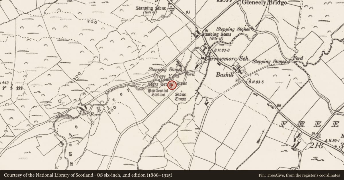 Ordnance Survey six-inch map, 2nd edition (1888–1915) covering the location of Church, Carrowmore, County Donegal, with a pin at the register's coordinates