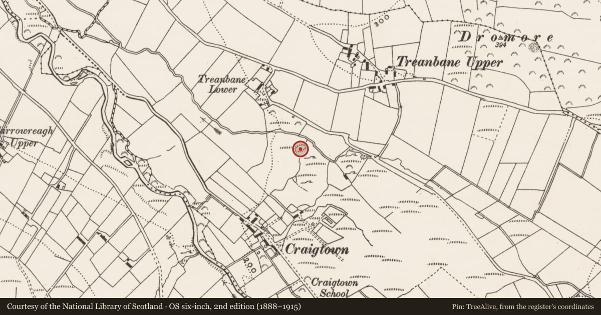 Ordnance Survey six-inch map, 2nd edition (1888–1915) covering the location of Mound, MacHaire Dromann (TC Fánaid Thuaidh), County Donegal, with a pin at the register's coordinates