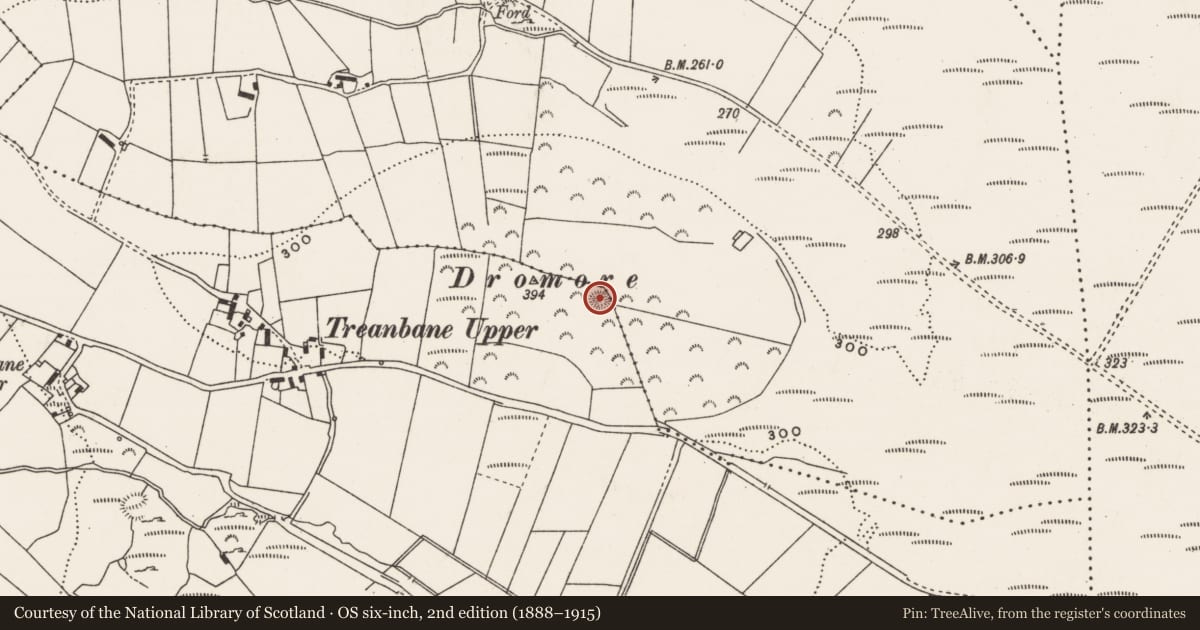 Ordnance Survey six-inch map, 2nd edition (1888–1915) covering the location of Ringfort - rath, MacHaire Dromann (TC Fánaid Thuaidh), County Donegal, with a pin at the register's coordinates