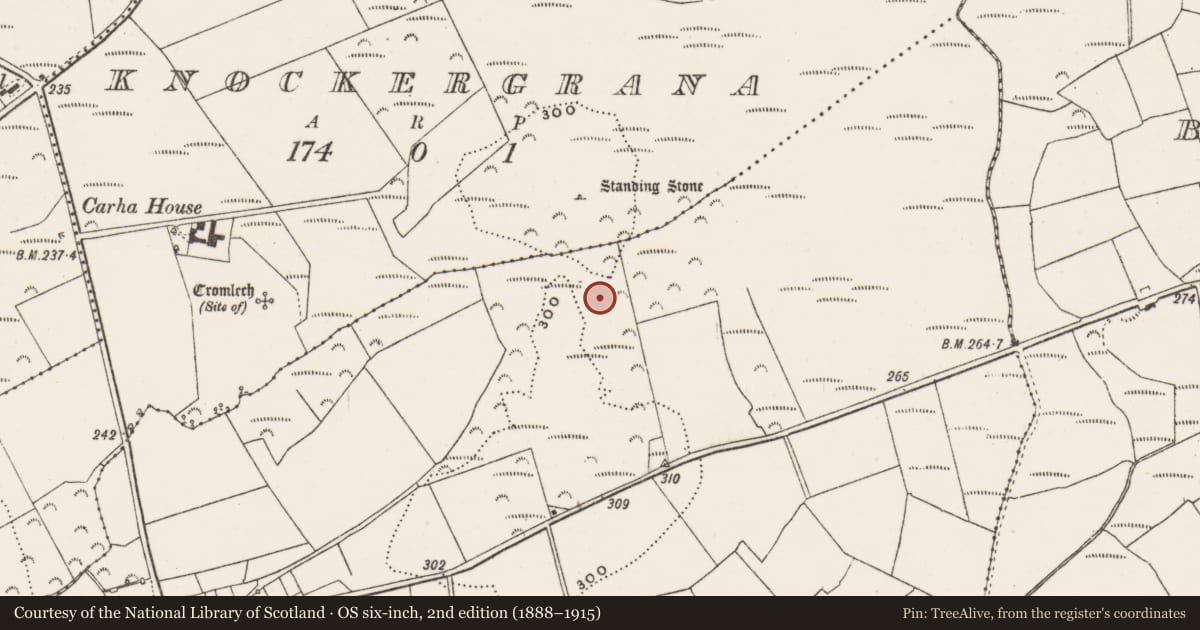 Ordnance Survey six-inch map, 2nd edition (1888–1915) covering the location of Cairn - unclassified, Kindroghed, County Donegal, with a pin at the register's coordinates