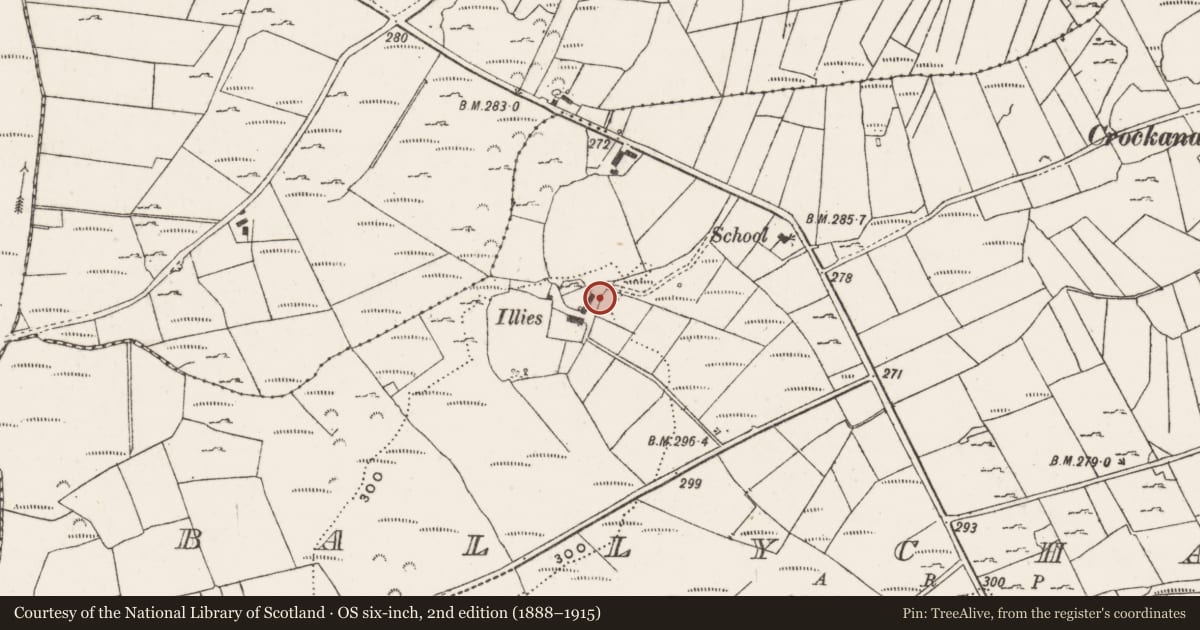 Ordnance Survey six-inch map, 2nd edition (1888–1915) covering the location of Standing stone, Ballycharry, County Donegal, with a pin at the register's coordinates