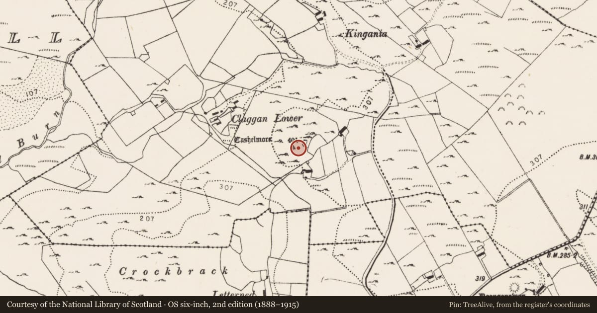 Ordnance Survey six-inch map, 2nd edition (1888–1915) covering the location of Ringfort - cashel, Claggan, County Donegal, with a pin at the register's coordinates