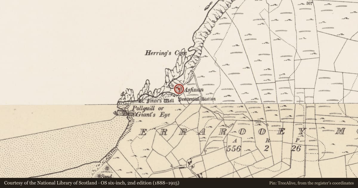 Ordnance Survey six-inch map, 2nd edition (1888–1915) covering the location of Promontory fort - coastal, Oirear Dhumhaí Mór, County Donegal, with a pin at the register's coordinates