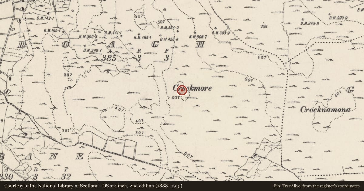 Ordnance Survey six-inch map, 2nd edition (1888–1915) covering the location of Ringfort - cashel, Dumhaigh, County Donegal, with a pin at the register's coordinates