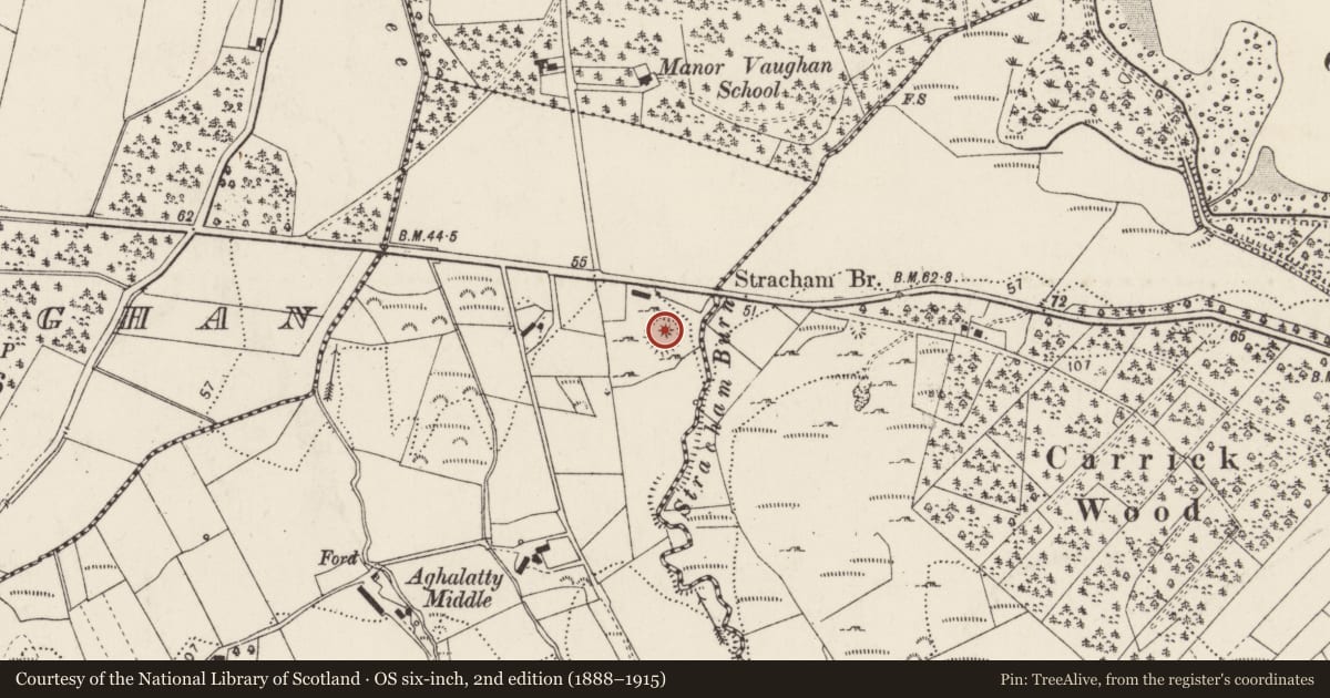 Ordnance Survey six-inch map, 2nd edition (1888–1915) covering the location of Ringfort - cashel, Aghalatty, County Donegal, with a pin at the register's coordinates