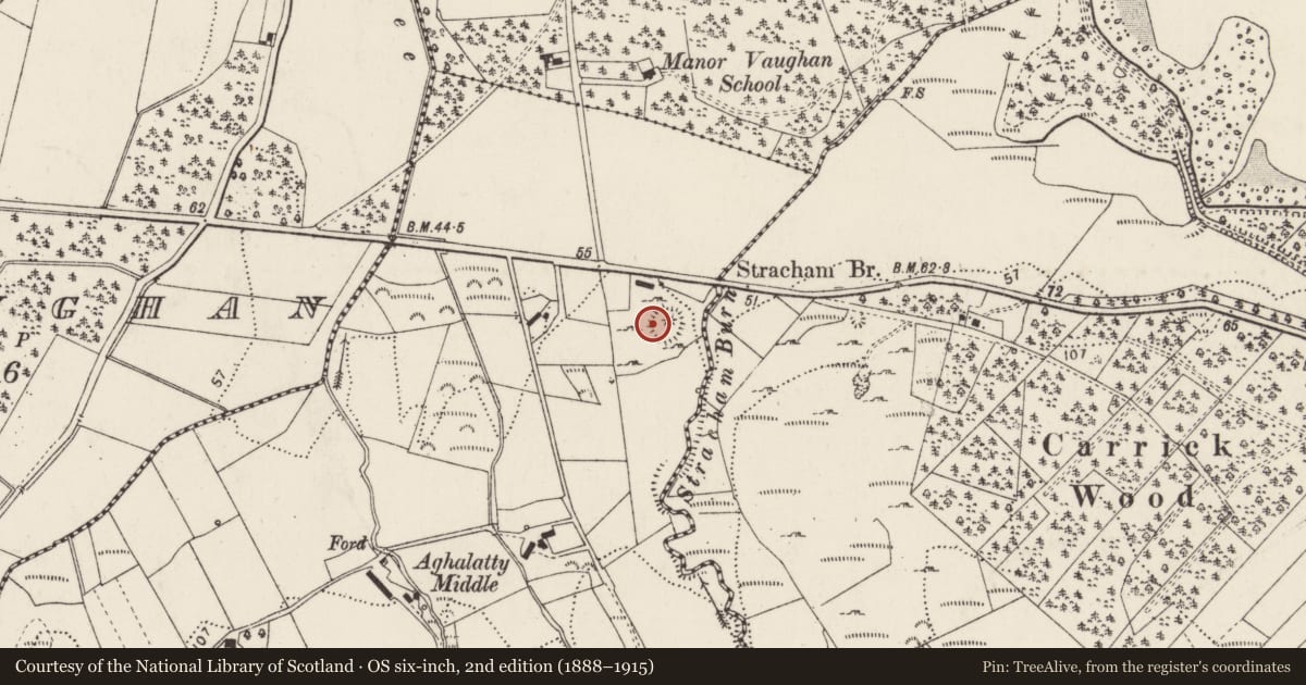 Ordnance Survey six-inch map, 2nd edition (1888–1915) covering the location of Hut site, Aghalatty, County Donegal, with a pin at the register's coordinates