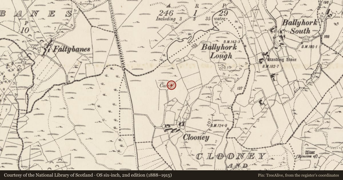 Ordnance Survey six-inch map, 2nd edition (1888–1915) covering the location of Souterrain, Clooney, Gortnamona, County Donegal, with a pin at the register's coordinates