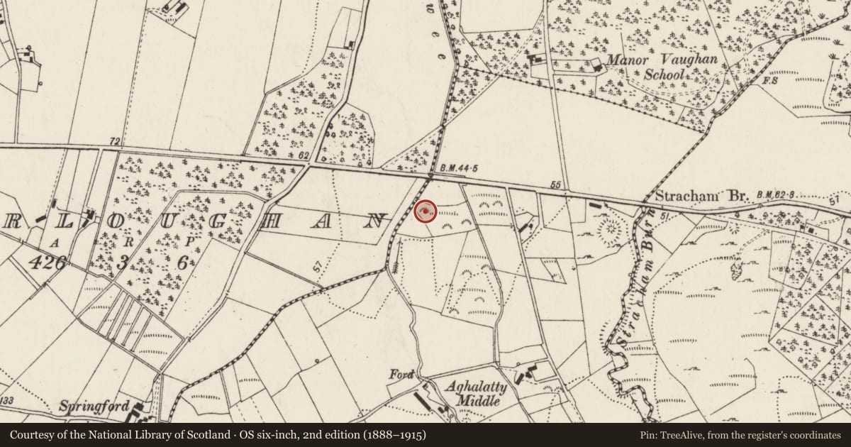 Ordnance Survey six-inch map, 2nd edition (1888–1915) covering the location of Ringfort - rath, Rawros, County Donegal, with a pin at the register's coordinates